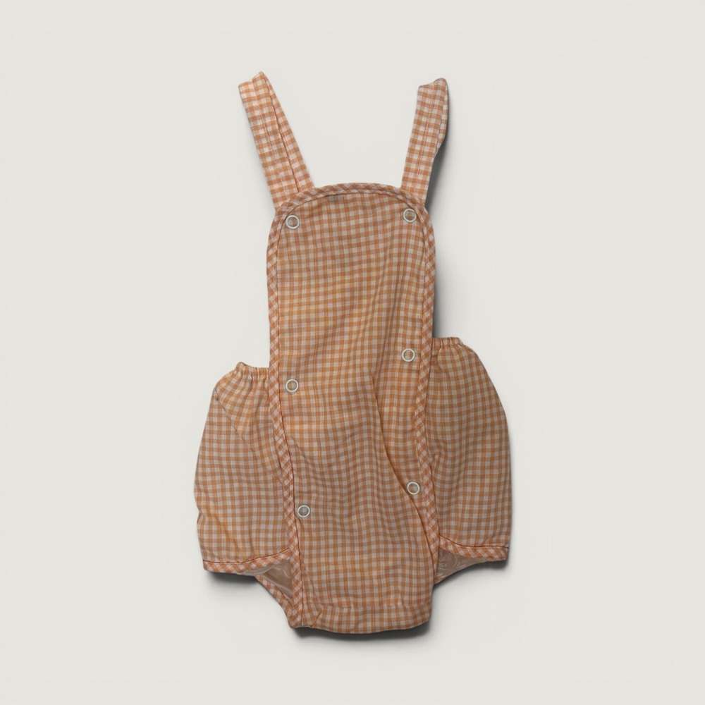 Handmade Orange‎ White Gingham Sleeveless Romper Sunsuit Button 0-3M